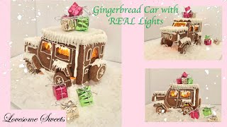 DIY GINGERBREAD CAR (with real lights; the best addition to your gingerbread house or village)