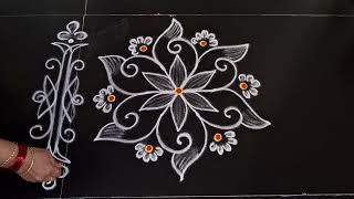 Friday special rangoli design//simple side border rangoli//daily muggulu