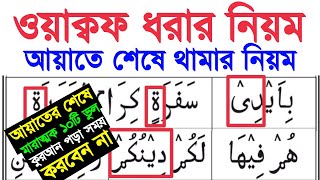 ওয়াক্বফ ধরার নিয়ম উদাহরণ সহ শিখুন | আয়াতের শেষে থামার নিয়ম | থামার সময় যে ভুল কখনো করবেন না