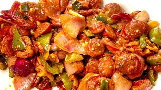 Sausage chilli / how to make chilli sausage / sausage chilli fry indian recipe