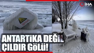 Çıldır Gölü'nde Kutupları Aratmayan Manzaralar Oluştu