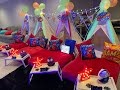 Teepee sleepover party glow in the dark superhero birthday party