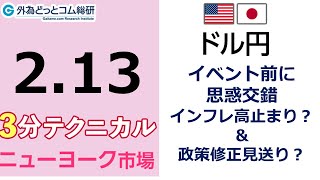 ドル/円見通し 「イベント前に思惑交錯、インフレ高止まり？ ＆ 政策修正見送り？」見通しズバリ！3分テクニカル分析 ニューヨーク市場の見通し　2023年2月13日