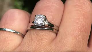 6mm cushion Supernova moissanite Fold Bridal set in palladium