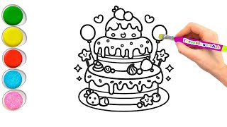 How To Draw Cute Kawaii Birthday Cake Step By Step For Kids,Toddlers | How To Draw |Step By Step