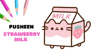How To Draw Pusheen Cat - Strawberry Milk Carton 🍓| Cute Easy Step By Step Drawing Tutorial