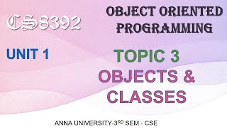 CS8392 - OBJECT ORIENTED PROGRAMMING - UNIT 1 - TOPIC 3- OBJECTS & CLASSES BY ABISHA