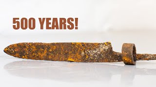Antique medieval rusty knife restoration