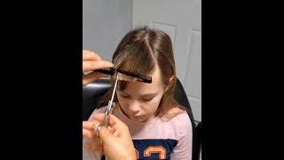 How to fix kid bangs - cutting her own hair       #hairstyle  #shorts