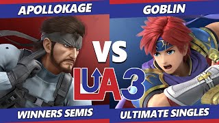 LEVELUP Arena 3 Winners Semis - ApolloKage (Snake) Vs. Goblin (Roy) SSBU Ultimate Tournament