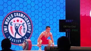 World record lift of 171 kg by Yun Chol Om in 56-kg category.