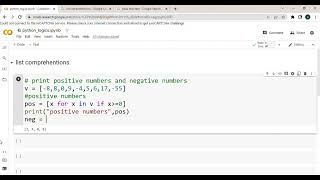 python list comprehension to print positive and negative numbers #python #practice python