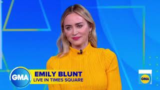 Emily Blunt in brown thigh high boots on GMA