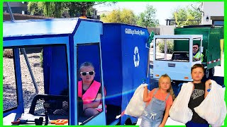 Kids Use Toy Garbage Truck And Recycle Truck To Pick Up Trash | Video For Children