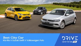 Kia Rio v Suzuki Swift v Volkswagen Polo | Best City Car | Drive Car of the Year 2021