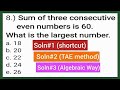 SUM of Consecutive Numbers: Sum of three consecutive even numbers is 60. What is the largest number