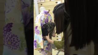 ふいんち着付けレッスンの様子、小紋の名古屋帯