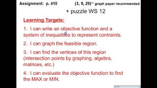 PreCalc WS 11 - Linear Optimization/Programming Fall 2018