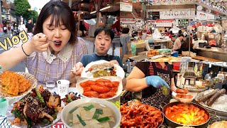 Mukbang Vlog | SEOUL, Jongro date with husband : Gwang-jang market, Cafe street, Snack cart.