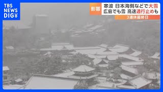 広島・観光名所の宮島でも雪が積もる　山陽道・広島道・中国道などで現在も通行止め（24日午後3時現在）｜TBS NEWS DIG