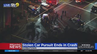 Stolen car pursuit ends in crash in Koreatown