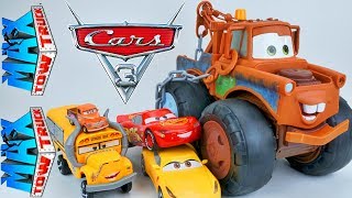 HUGE MAX TOW MATER MONSTER TRUCK CRUSHES MISS FRITTER FUN  DISNEY CARS 3 THOMAS FRIENDS RACE TOYS!