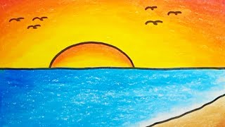 How To Draw A Sea Scenery Easy Step By Step |Drawing Sea Scenery Very Easy For Beginners