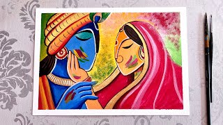 Holi Special Drawing by Acrylic Colours, Radha Krishna Painting