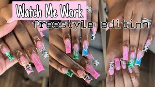 Watch Me Work✨ | Freestyle Set | French Tips | Nail Tech💗 | RianB
