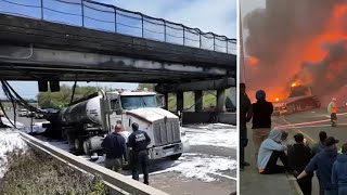 Demolition work begins on damaged overpass after I-95 fire