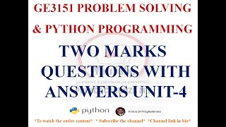 UNIT 4 TWO MARK QUESTIONS WITH ANSWERS | GE3151 PROBLEM SOLVING AND PYTHON PROGRAMMING NOTES