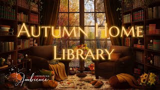 Autumn Home Library ASMR Ambience☕️🍁📖Cat Purring, Page Turning, Tea Pouring in the Cozy Autumn Rain