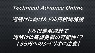 ドル円雇用統計で週明けは高値更新の可能性！？135円へのシナリオに注意！【為替　予想】