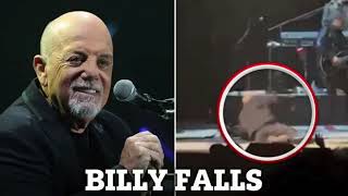 moment ‘frail’ music legend, Billy Joel , falls over live on stage after throwing his mic into crowd