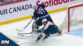 Connor Hellebuyck's Puck-Handling Miscue Leads To Avalanche Goal
