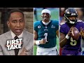 FIRST TAKE | Jalen Hurts' Eagles or Lamar's Ravens - Who have better offense? - Stephen A. Smith