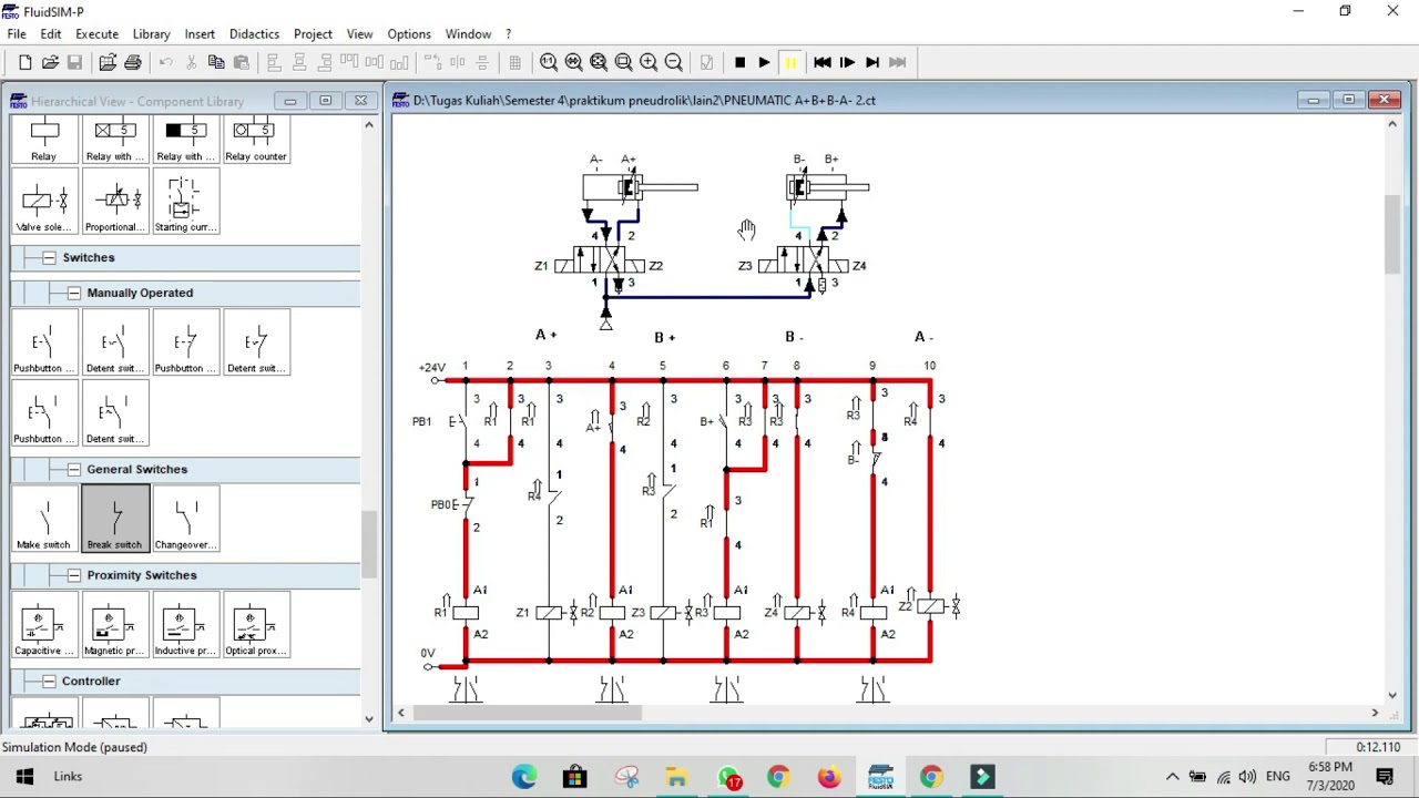 Fluidsim -Pneumatic Elektrik A+B+B-A- - YouTube