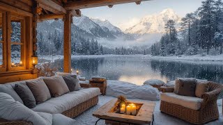 Smooth Jazz Instrumental Music at Cozy Winter Porch Ambience ❄️ Snowfall Day \u0026 Jazz Relaxing Music