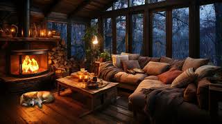 Rainy Autumn Day with Crackling Fireplace in a Cozy Hut Ambience - Relax, Sleep or Study