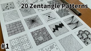 20 Zentangle Patterns | Tutorial Step by Step #1 | 20 Doodle Patterns