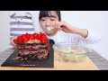 스트로베리 초콜릿 생크림 케이크 디저트 먹방 feat. 허쉬 초콜릿 strawberry chocolate fresh cream cake mukbang チョコレート生クリームケーキ