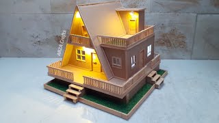 DIY // Tropical house from cardboard and popsicle stick // Kerajinan dari kardus dan stik es krim