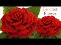 Como hacer flor rosa Gigante 3D con hojas a Crochet en punto tunecino tejido tallermanualperu