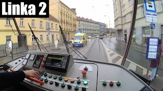 Linka 2 Brno -- Modřice - Stará osada [2x Pragoimex T3R.PV] [Tram Cab View]