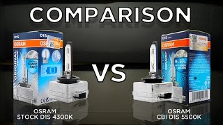 OSRAM 4300K OEM D1S vs. OSRAM 5500K CBI (Cool Blue Intense) D1S Bulbs by using Valeo D1 Projector.