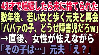 【スカッとする話】43才で妊娠したら夫に捨てられた…数年後、若い女と歩く元夫と再会「不●ババァの子、どうせ障害児だろw」→直後、女性が怯えながら「その子は…」元夫「え？」