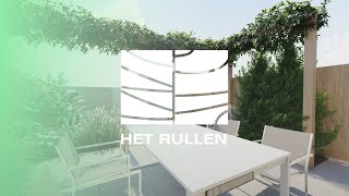 Tuinontwerp 3D van een kleine tuin met pergola en terras