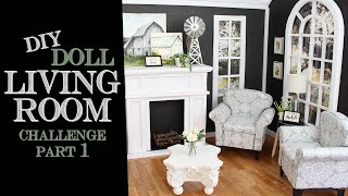 DIY Doll Living Room Challenge Part 1 - DIY Barbie Livingroom - Barbie Dollhouse