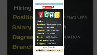 jobs in ZOHO mass hiring 🔥🤟apply from description and get high salaried jobs #shorts #youtubeshorts