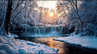 Winter Waterfall in the Forest ❄️ Gentle snowfall \u0026 Relaxing Music for Stress and Anxiety Relief